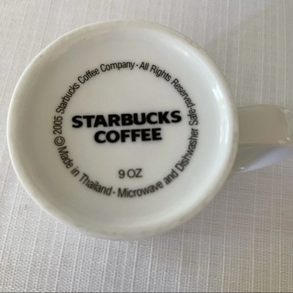 Two Starbucks 2005 White Porcelain 9 Oz. Coffee Cup Mug